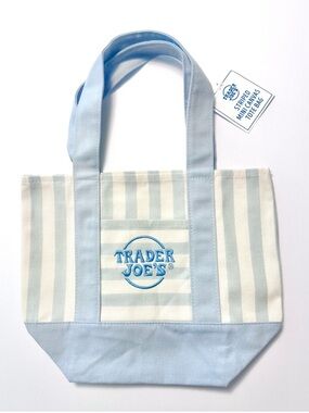 Trader Joe's Striped mini Canvas Tote Bag in Light Blue and Cream